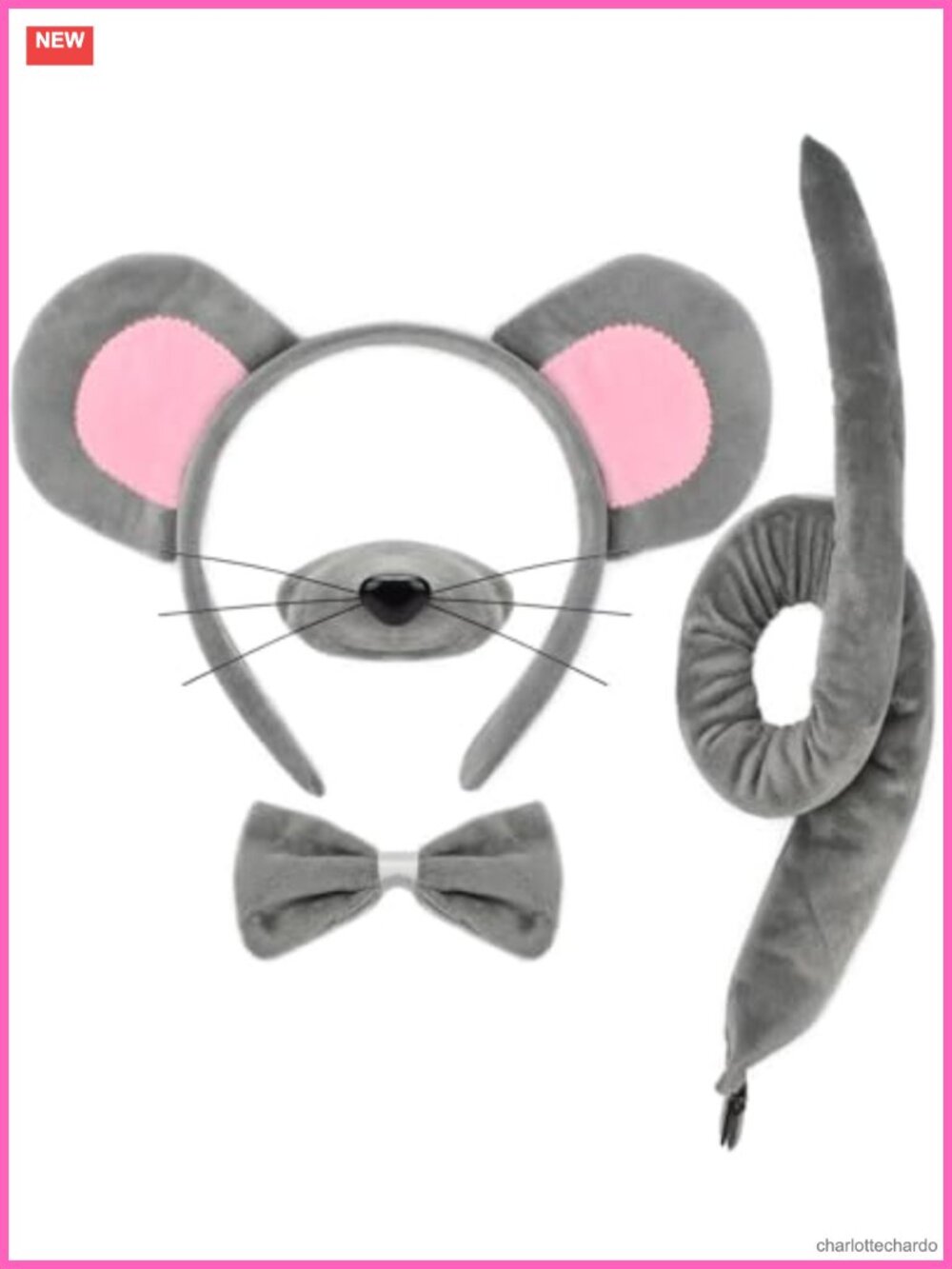 Mouse Ears Headband Tail Nose Bow Tie Set Cosplay Halloween Costume Accessories